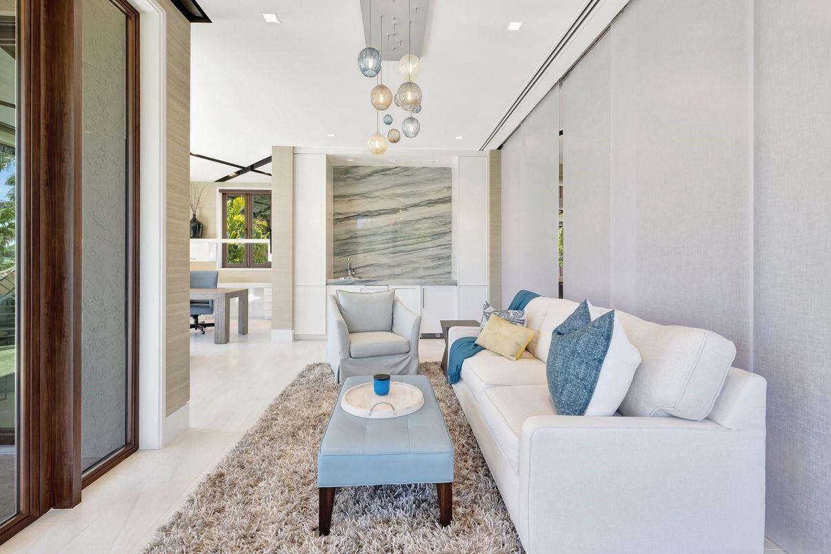 Interior, Living room, Marble Walls, Pendant Lights, Recessed Lighting