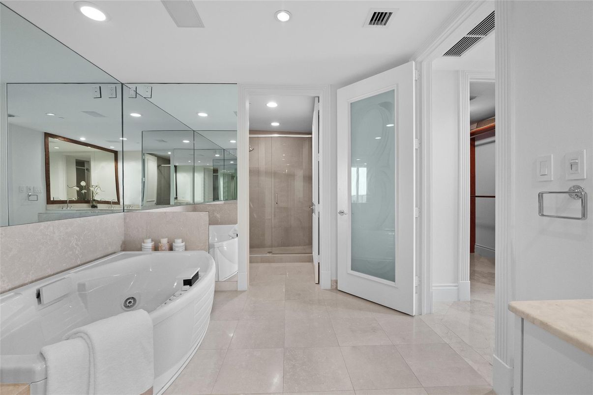 Bathroom, Glass Shower, Interior, Recessed Lighting
