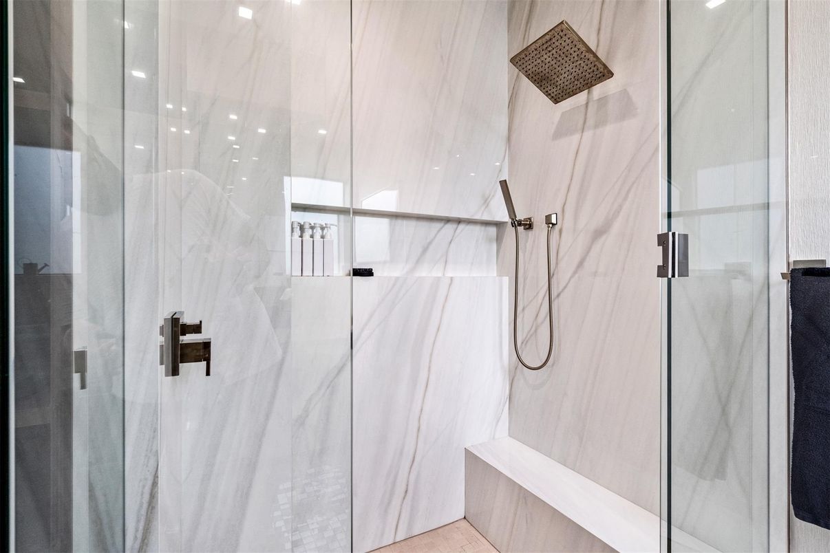 Bathroom, Glass Shower, Interior, Marble Walls
