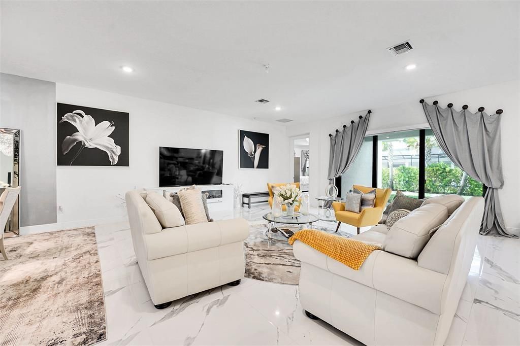 Interior, Living room, Marble, Recessed Lighting
