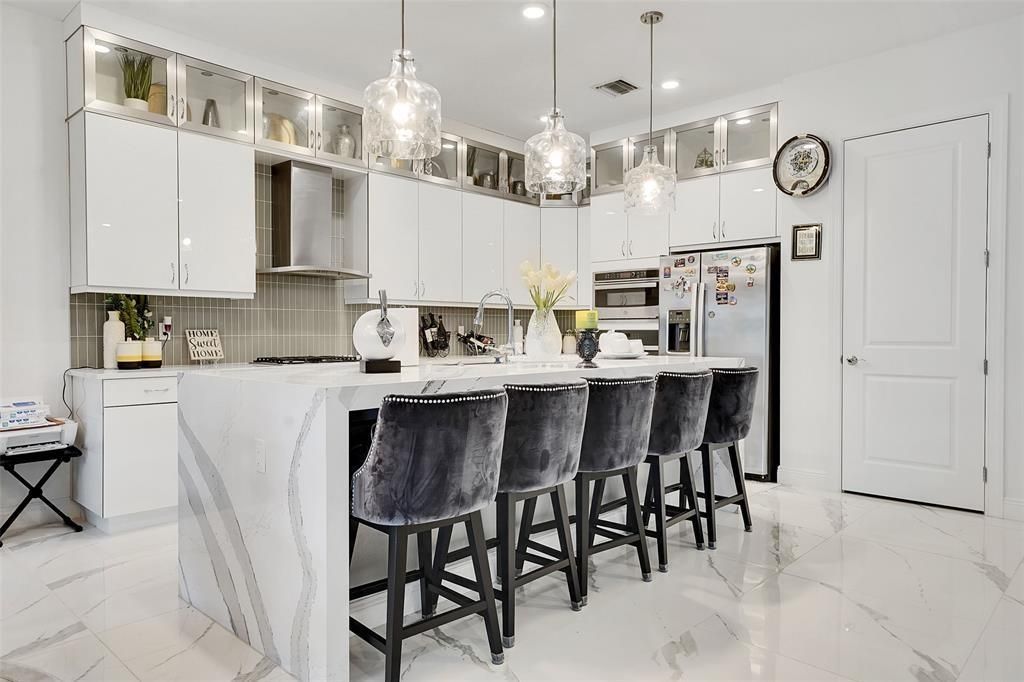 Interior, Kitchen, Marble, Pendant Lights, Recessed Lighting