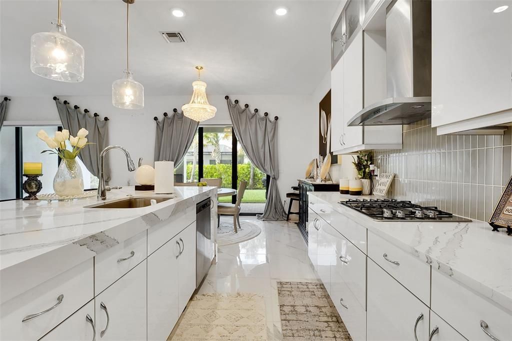 Interior, Kitchen, Marble, Pendant Lights, Recessed Lighting