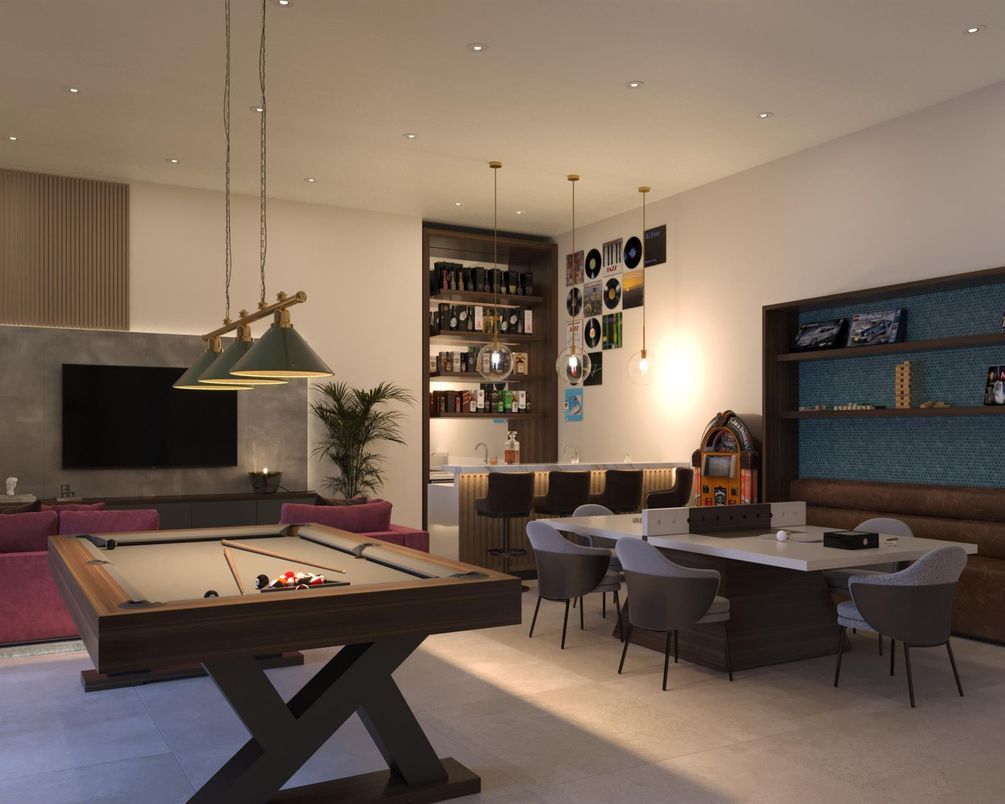 Billiard Table, Dining room, Game Room, Interior, Pendant Lights, Recessed Lighting