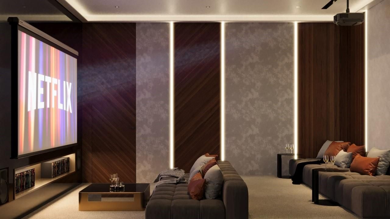 Interior, Projection Screen, Recessed Lighting, Theatre Room