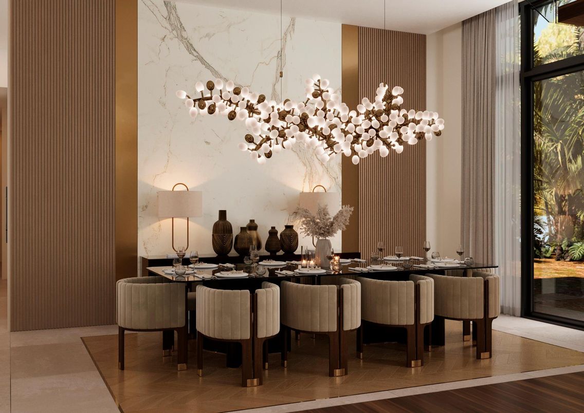 Dining room, Interior, Pendant Lights, Wood Texture Flooring