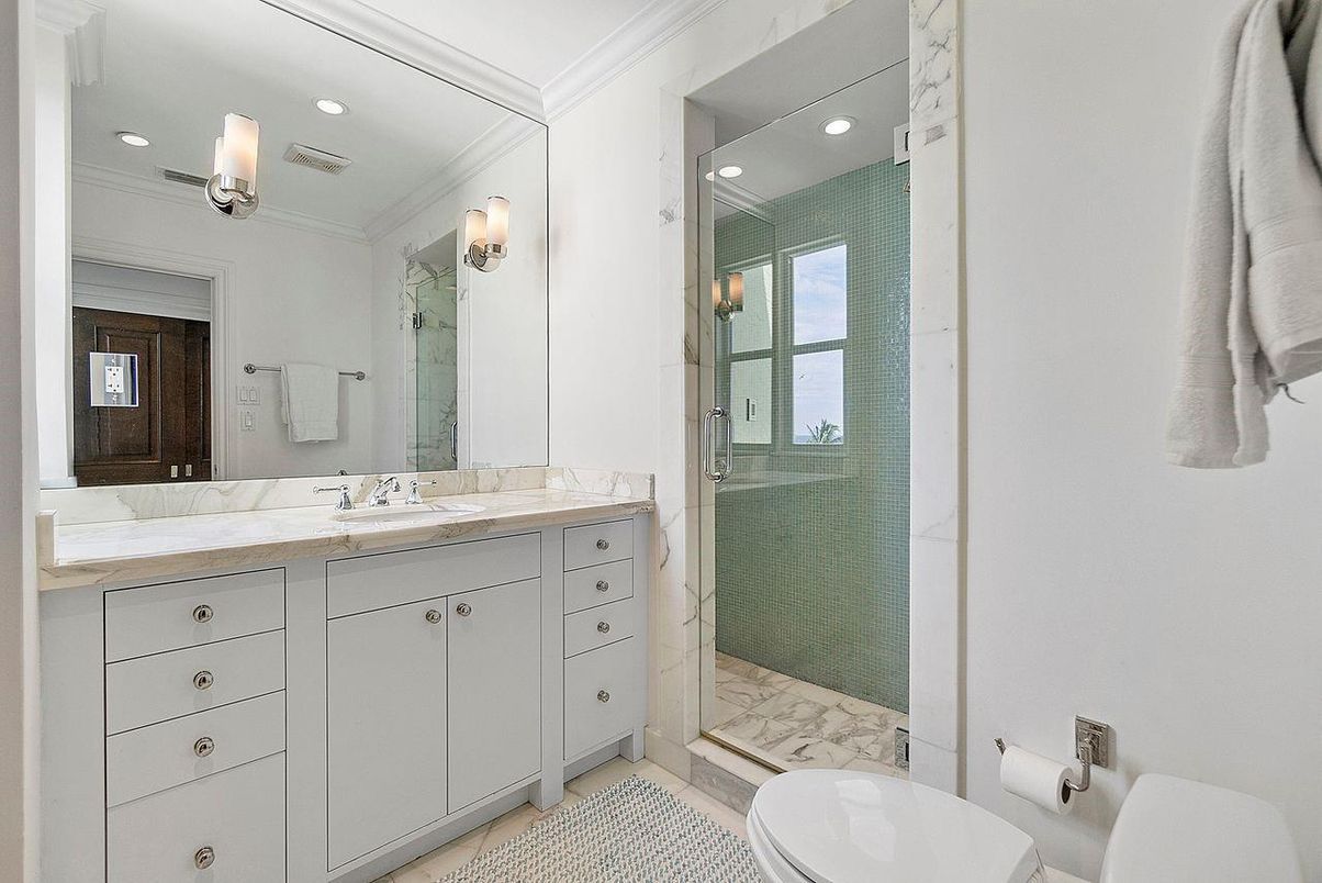 Bathroom, Glass Shower, Interior, Recessed Lighting