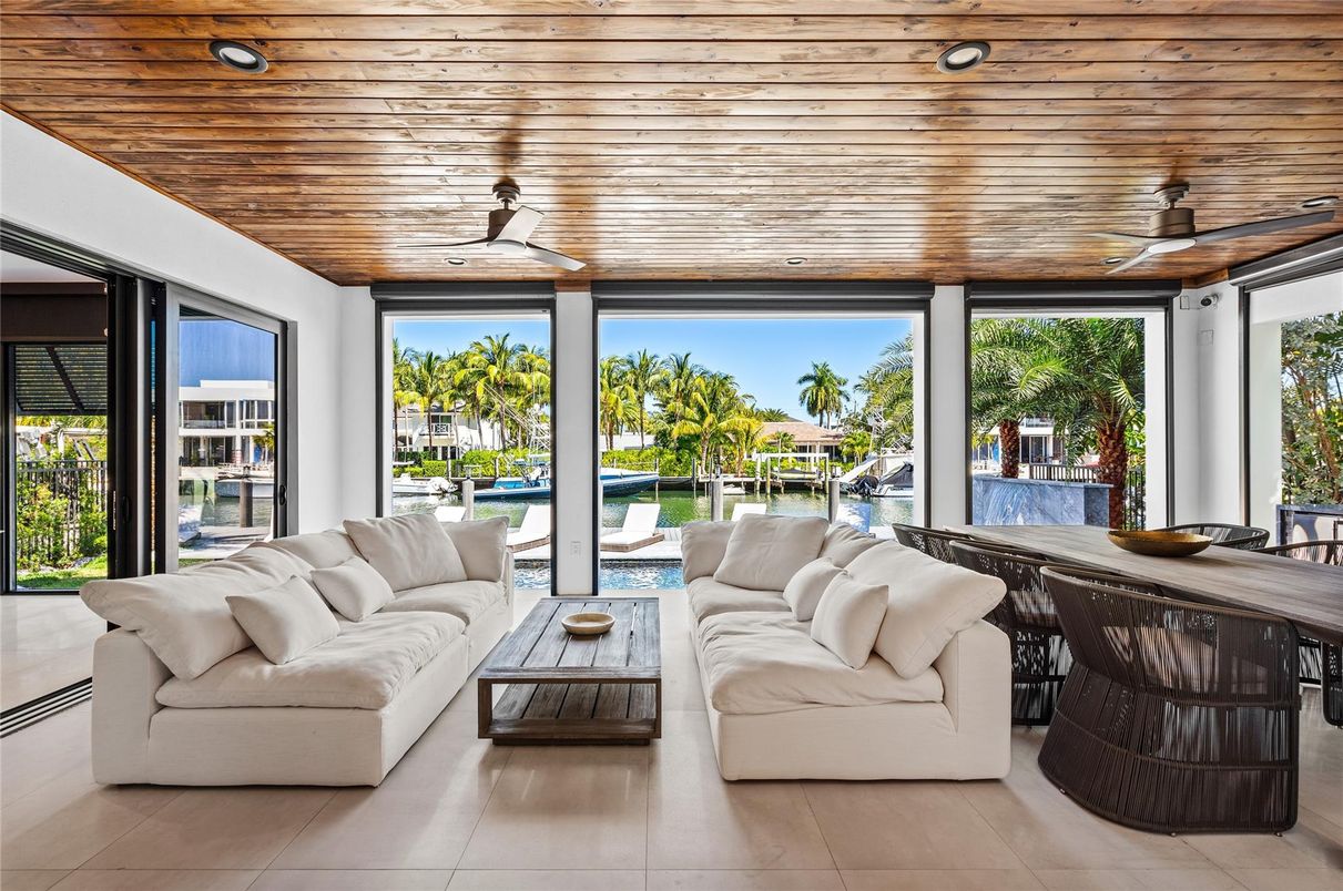 Interior, Living room, Recessed Lighting, Water, Wooden Ceilings