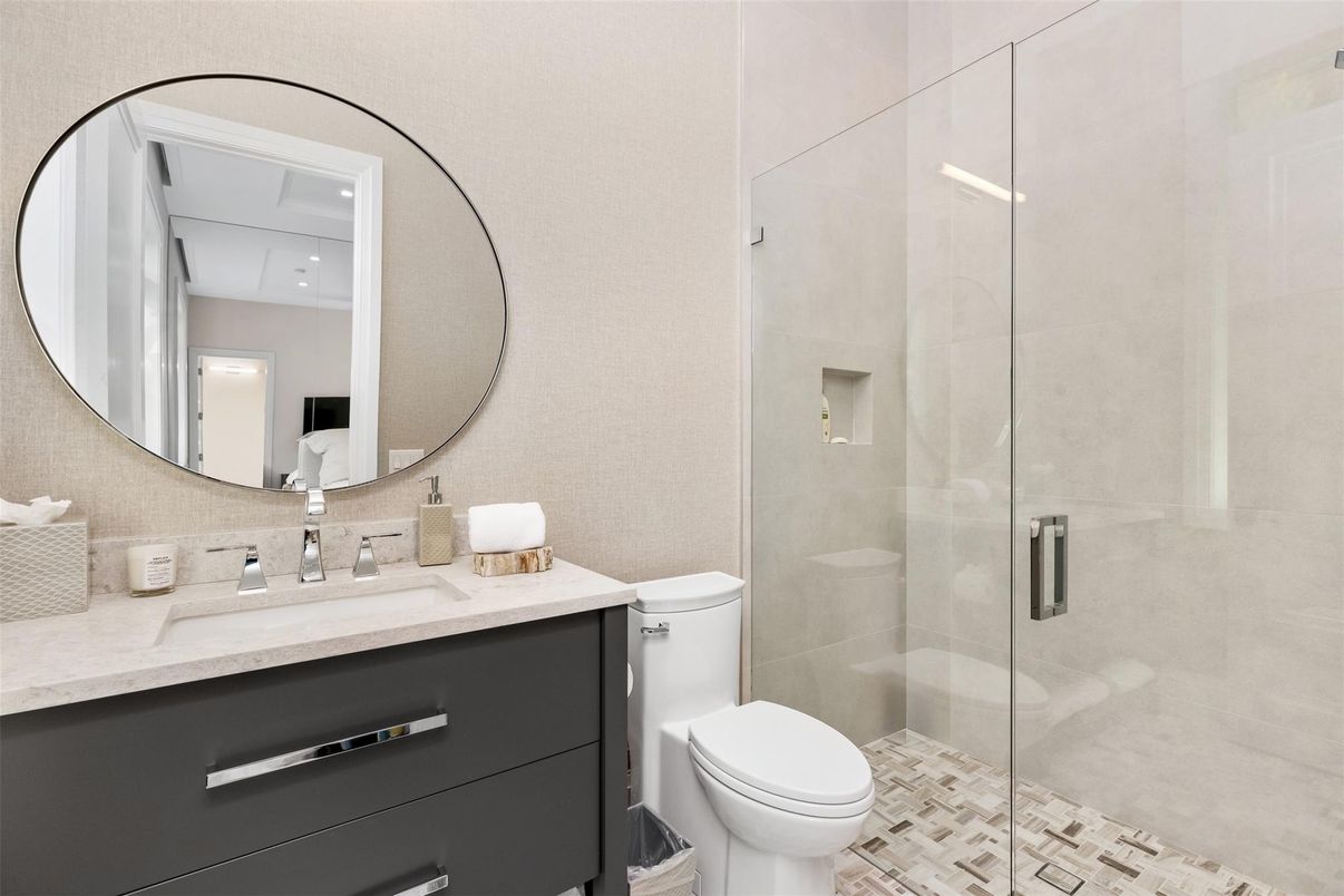 Bathroom, Glass Shower, Interior, Recessed Lighting