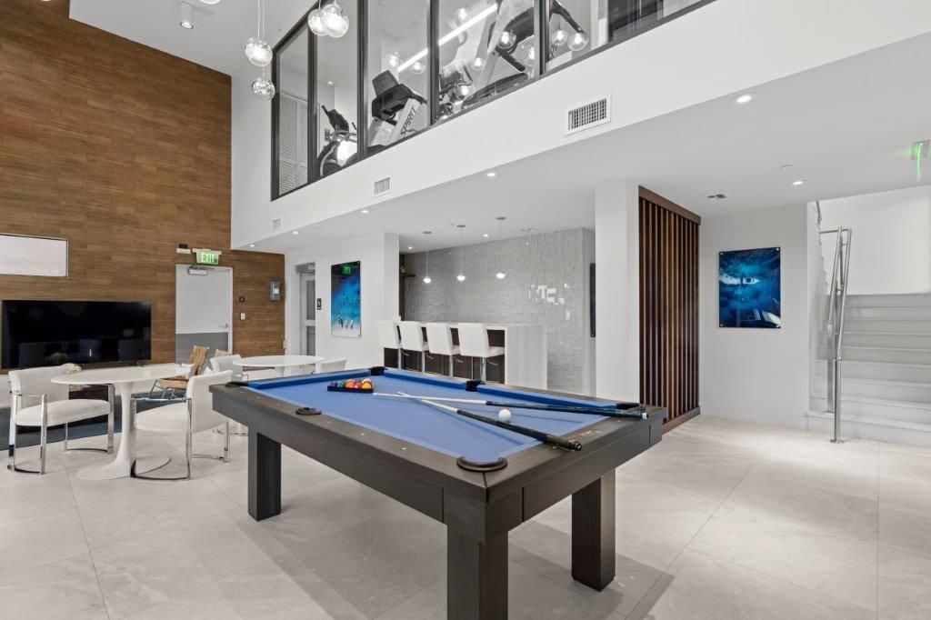Billiard Table, Game Room, Interior, Pendant Lights, Recessed Lighting, Wooden Walls