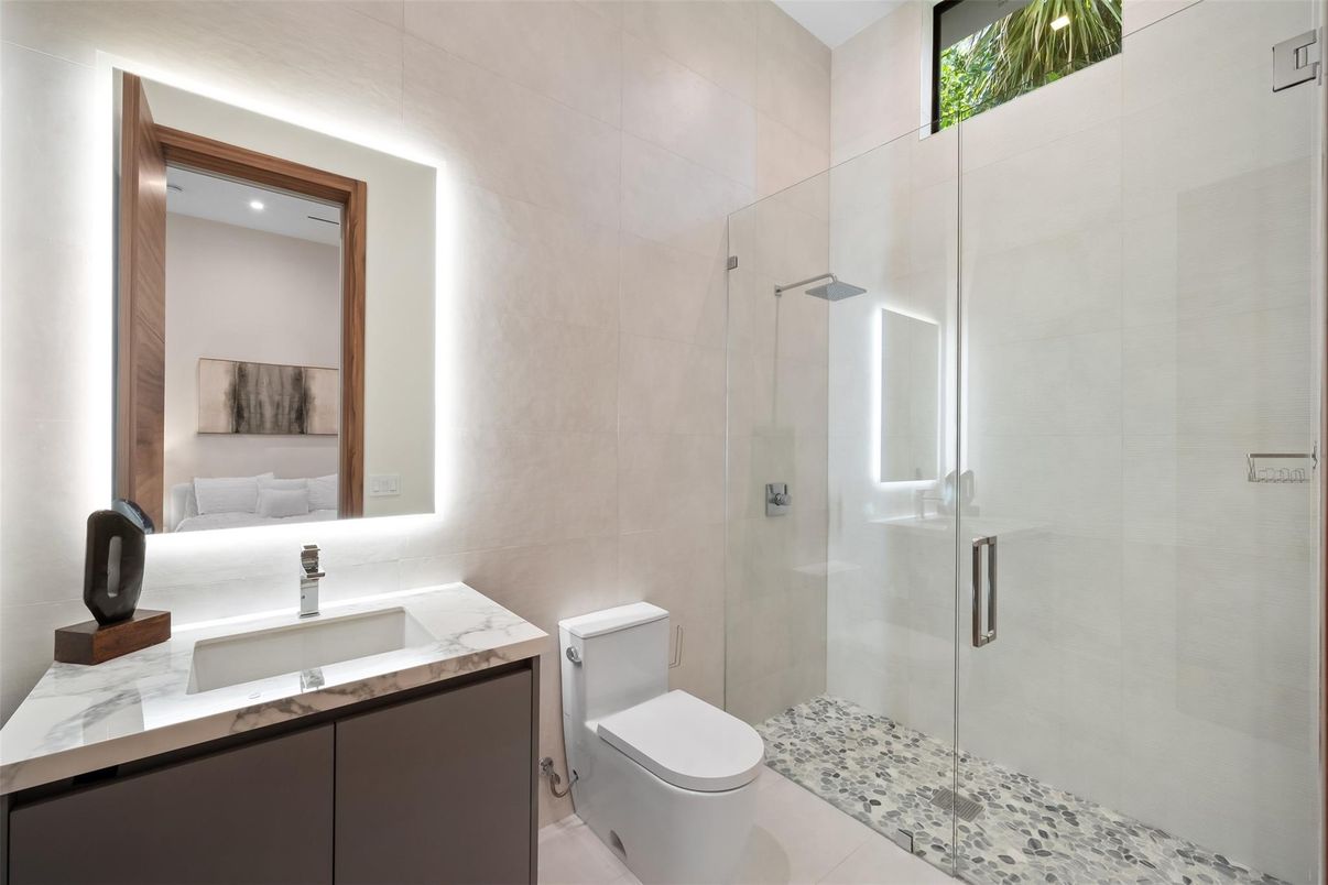 Bathroom, Glass Shower, Interior, Recessed Lighting