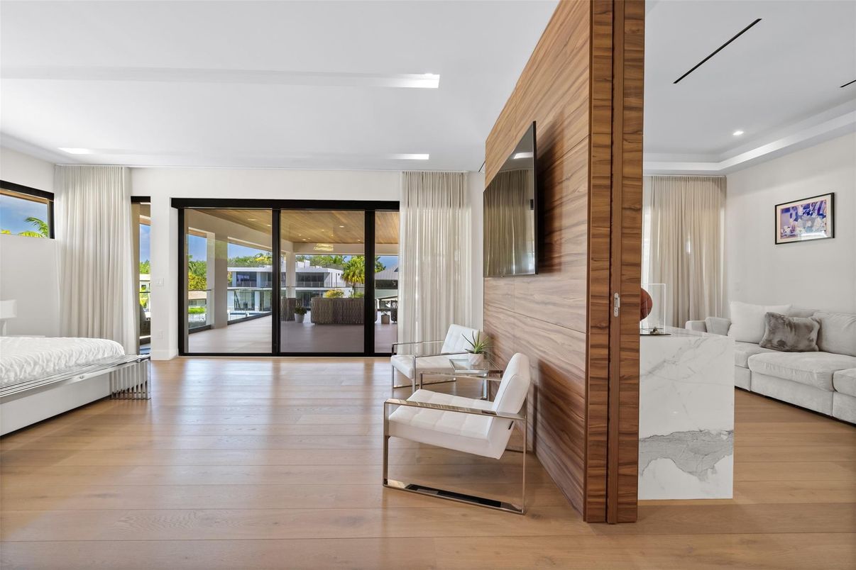 Bedroom, Interior, Recessed Lighting, Wood Texture Flooring, Wooden Walls