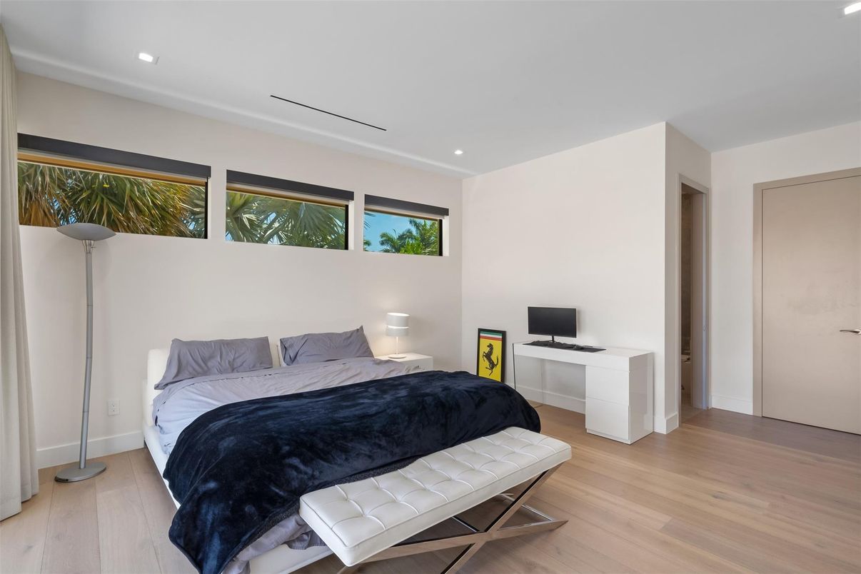 Bedroom, Interior, Recessed Lighting, Wood Texture Flooring