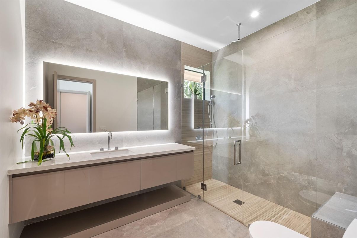Bathroom, Glass Shower, Interior, Recessed Lighting