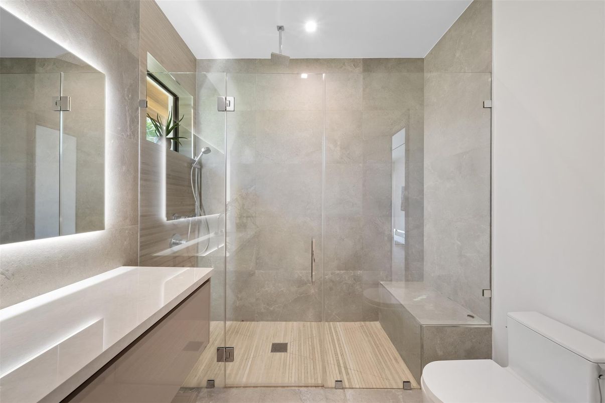 Bathroom, Glass Shower, Interior, Recessed Lighting