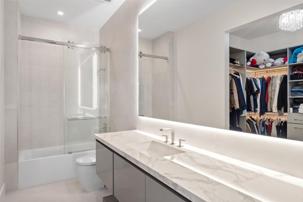 Bathroom, Glass Shower, Interior, Recessed Lighting, Walk-in Closets