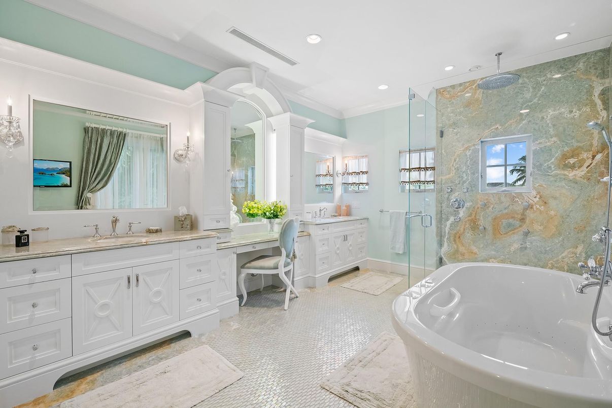 Bathroom, Dual Sink Vanities, Free Standing Baths, Glass Shower, Interior, Recessed Lighting