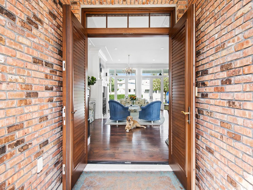 Chandelier, Dining room, Interior, Recessed Lighting, Stone Walls, Wood Texture Flooring