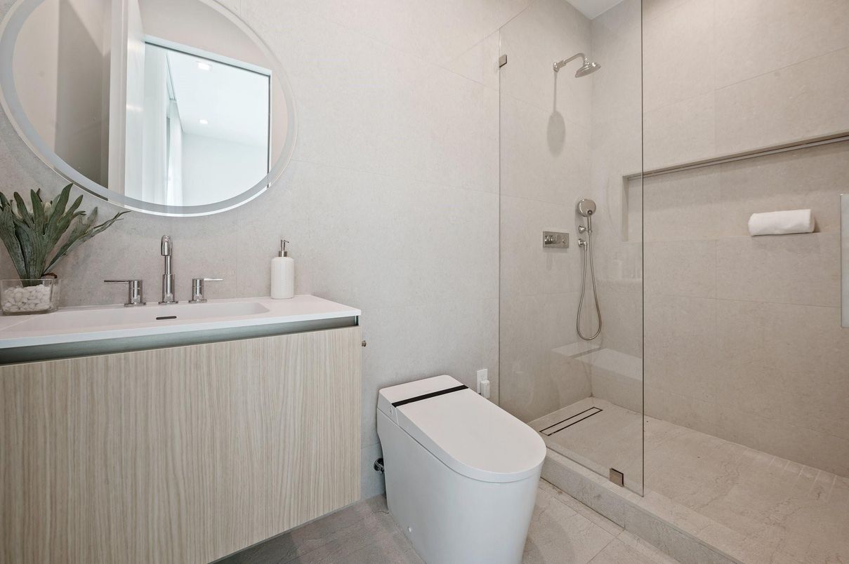 Bathroom, Glass Shower, Interior, Recessed Lighting