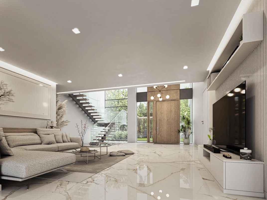 Interior, Living room, Marble, Recessed Lighting