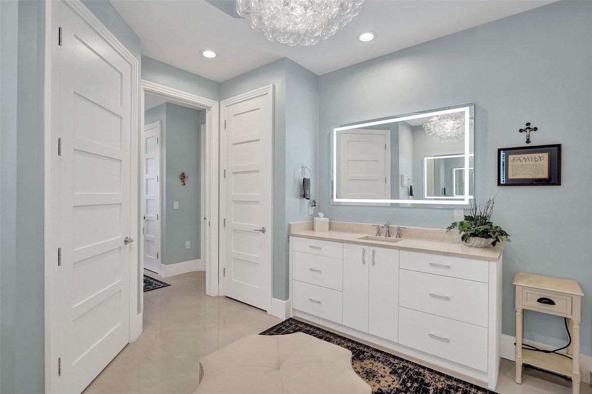 Bathroom, Chandelier, Interior, Recessed Lighting