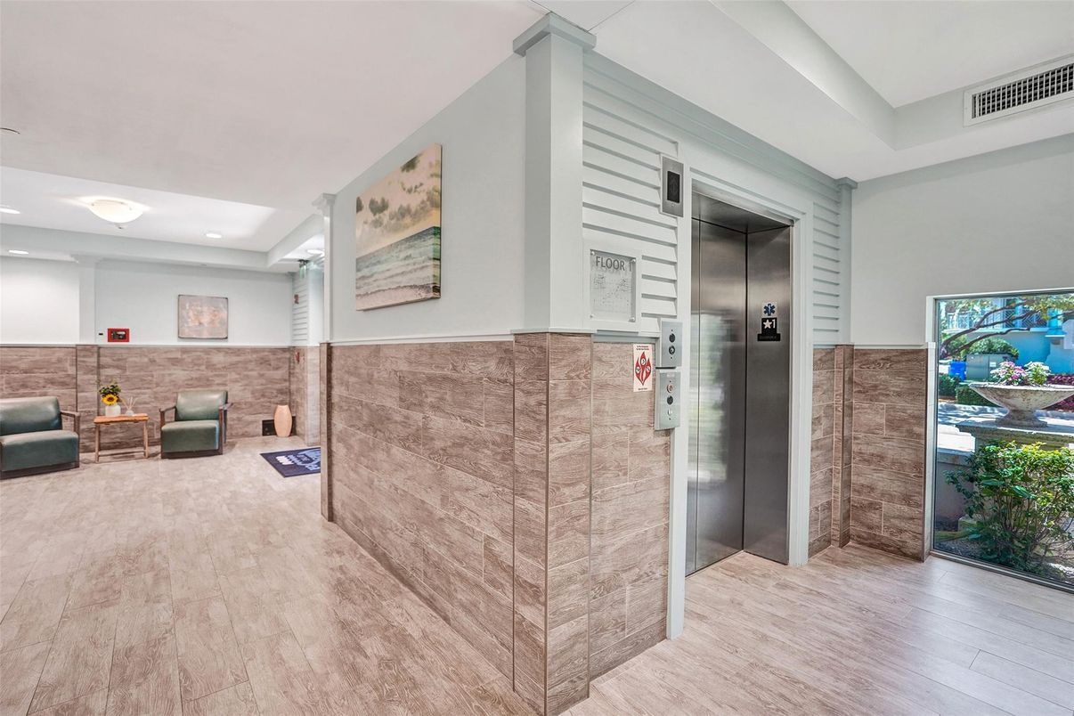 Elevator, Interior, Recessed Lighting, Wood Texture Flooring