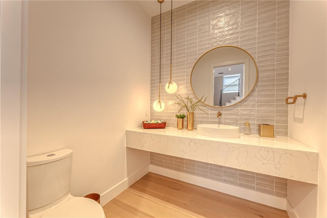 Bathroom, Interior, Pendant Lights, Wood Texture Flooring