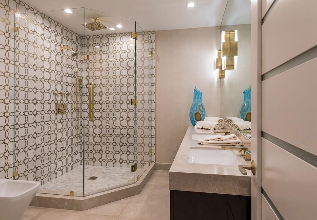 Bathroom, Glass Shower, Interior, Recessed Lighting