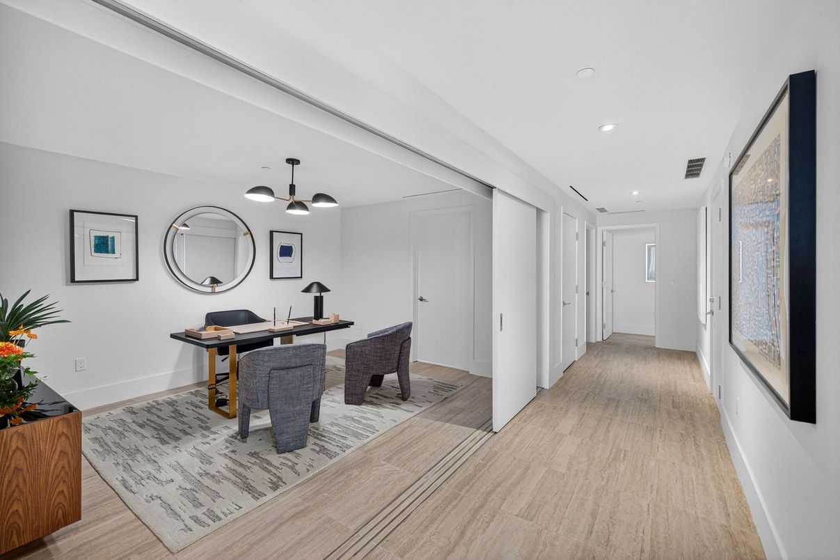 Home Office, Interior, Pendant Lights, Recessed Lighting, Wood Texture Flooring