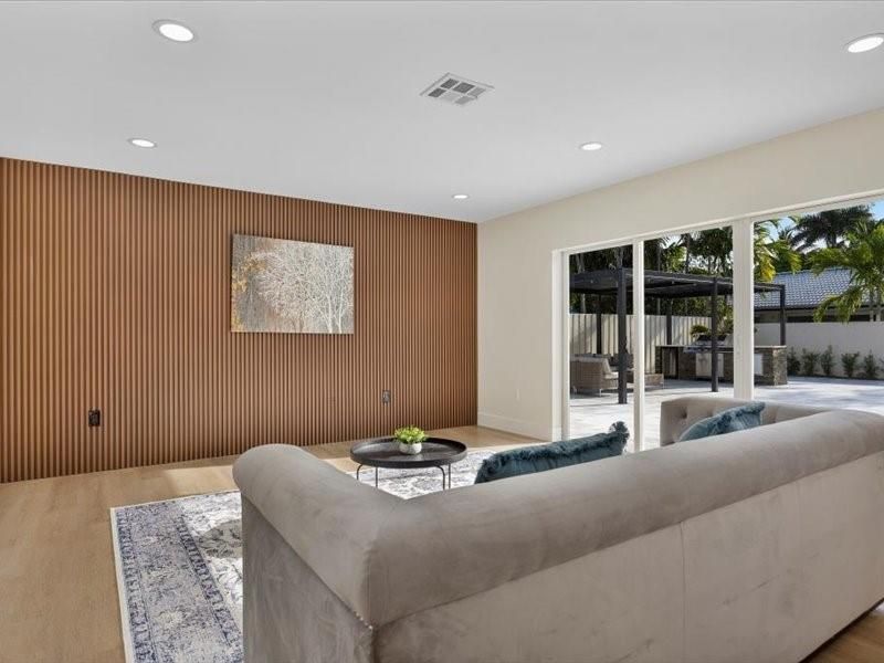 Interior, Living room, Recessed Lighting, Wood Texture Flooring