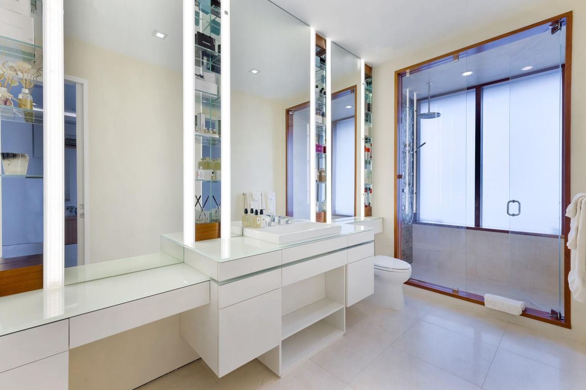 Bathroom, Glass Shower, Interior, Recessed Lighting