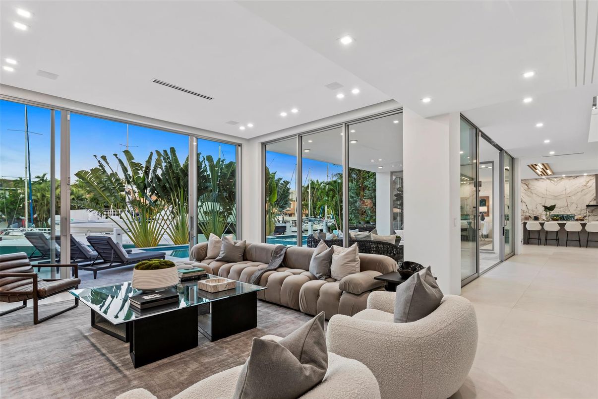 Interior, Living room, Marble Walls, Recessed Lighting