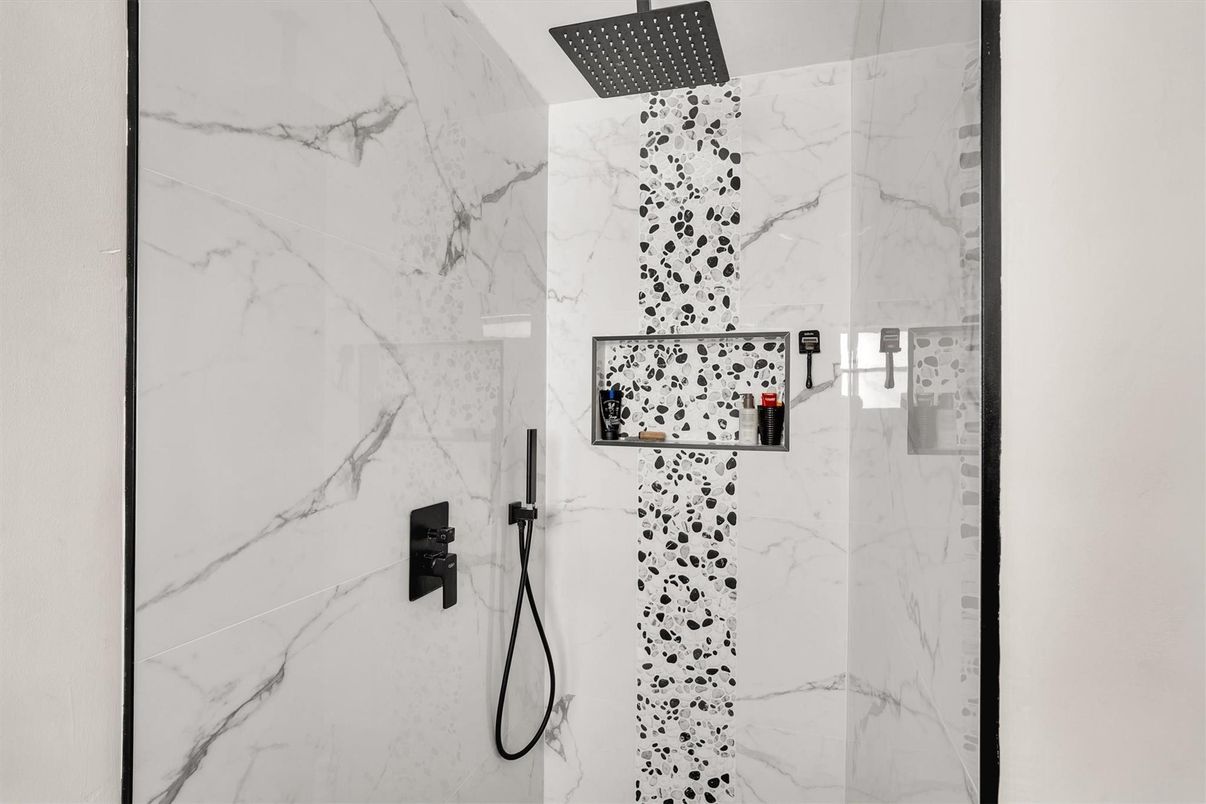 Bathroom, Glass Shower, Interior, Marble Walls