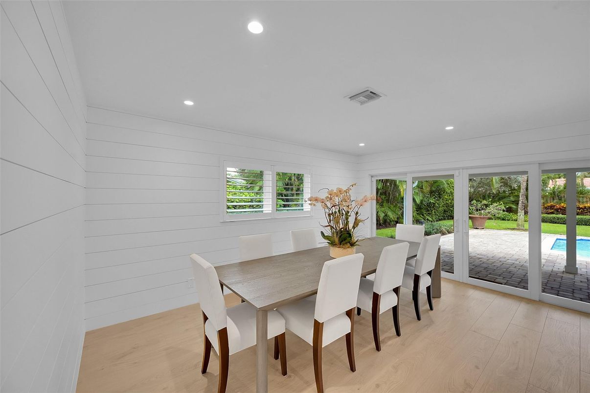 Dining room, Interior, Recessed Lighting, Wood Texture Flooring