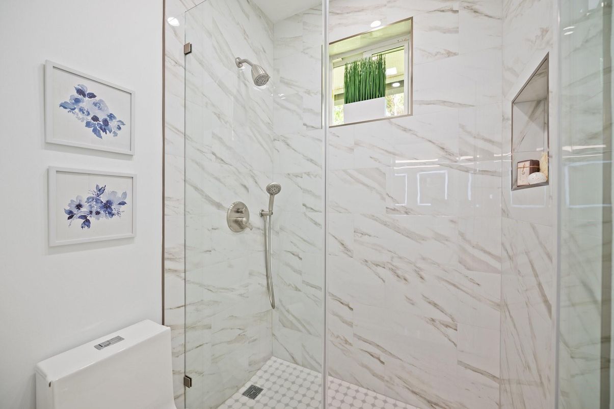 Bathroom, Glass Shower, Interior, Marble Walls