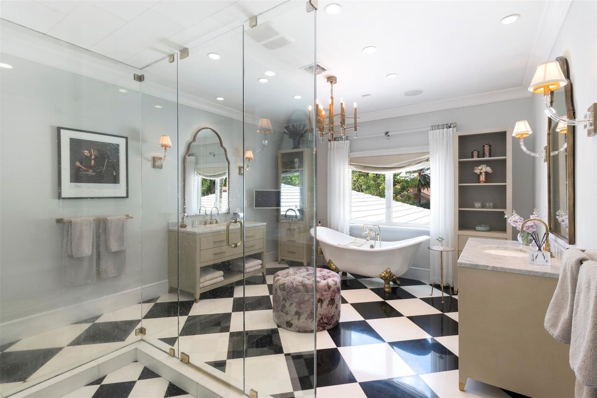 Bathroom, Dual Sink Vanities, Free Standing Baths, Glass Shower, Interior, Pendant Lights, Recessed Lighting