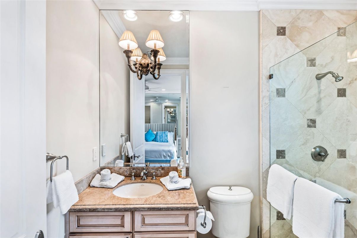 Bathroom, Glass Shower, Interior, Recessed Lighting