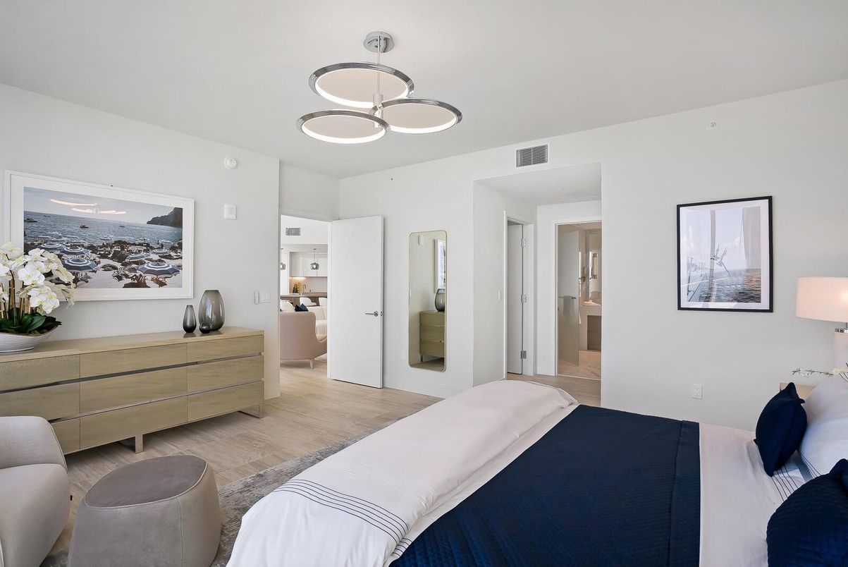Bedroom, Interior, Pendant Lights, Wood Texture Flooring