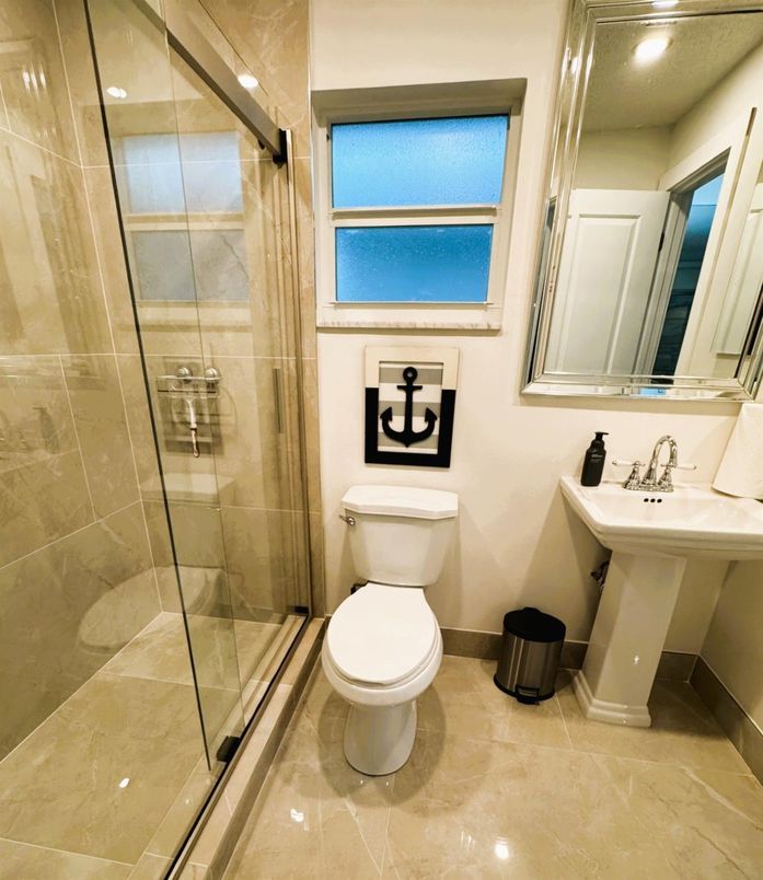Bathroom, Glass Shower, Interior, Recessed Lighting