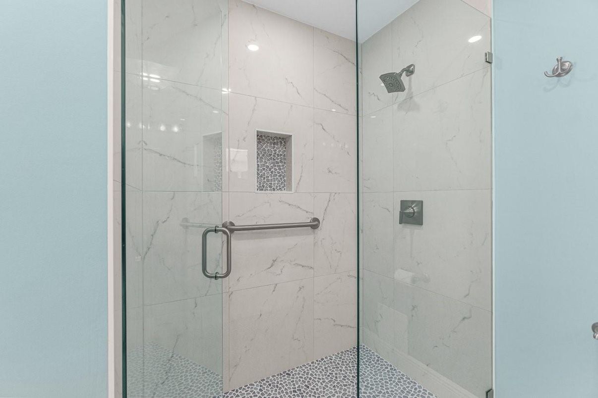 Bathroom, Glass Shower, Interior, Marble Walls