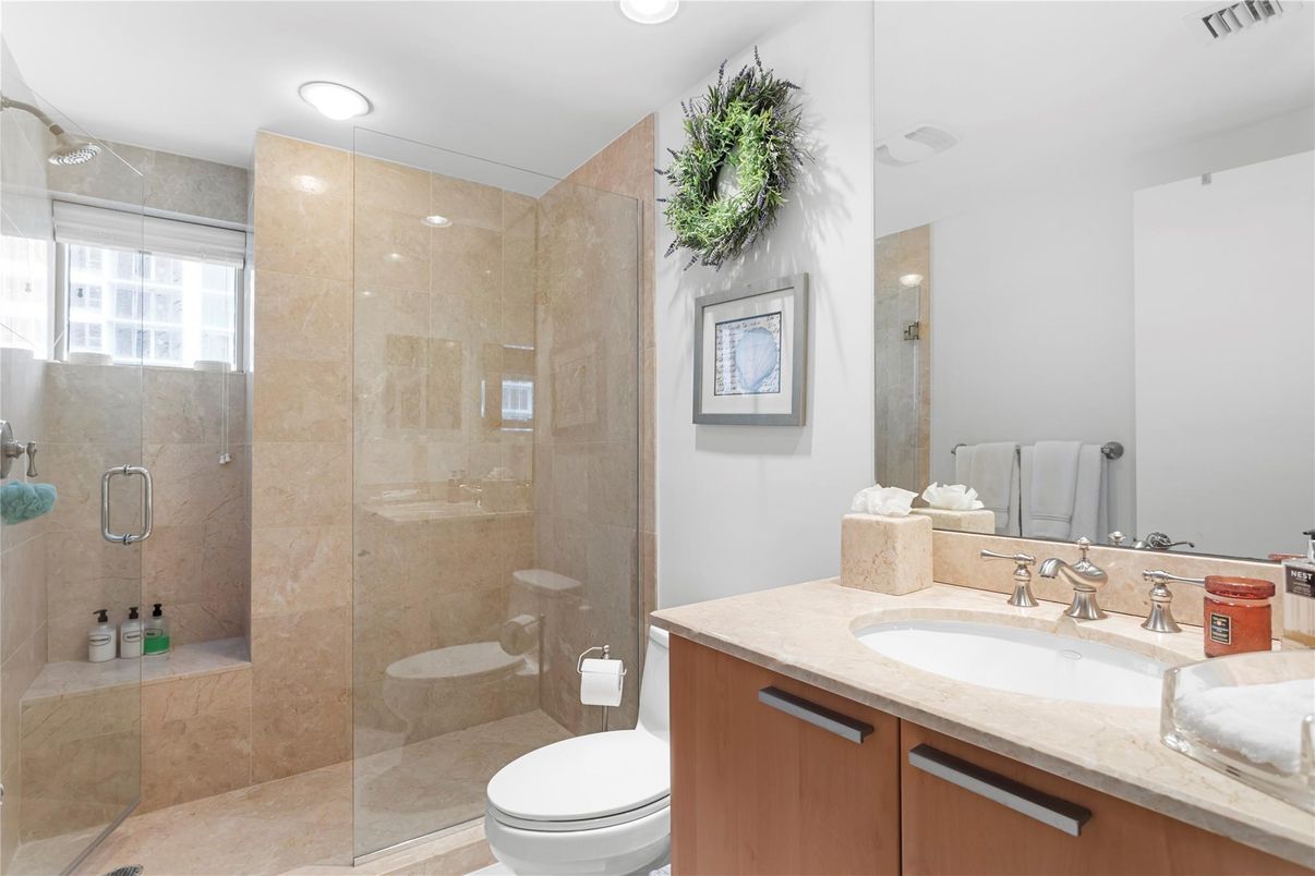 Bathroom, Glass Shower, Interior, Recessed Lighting