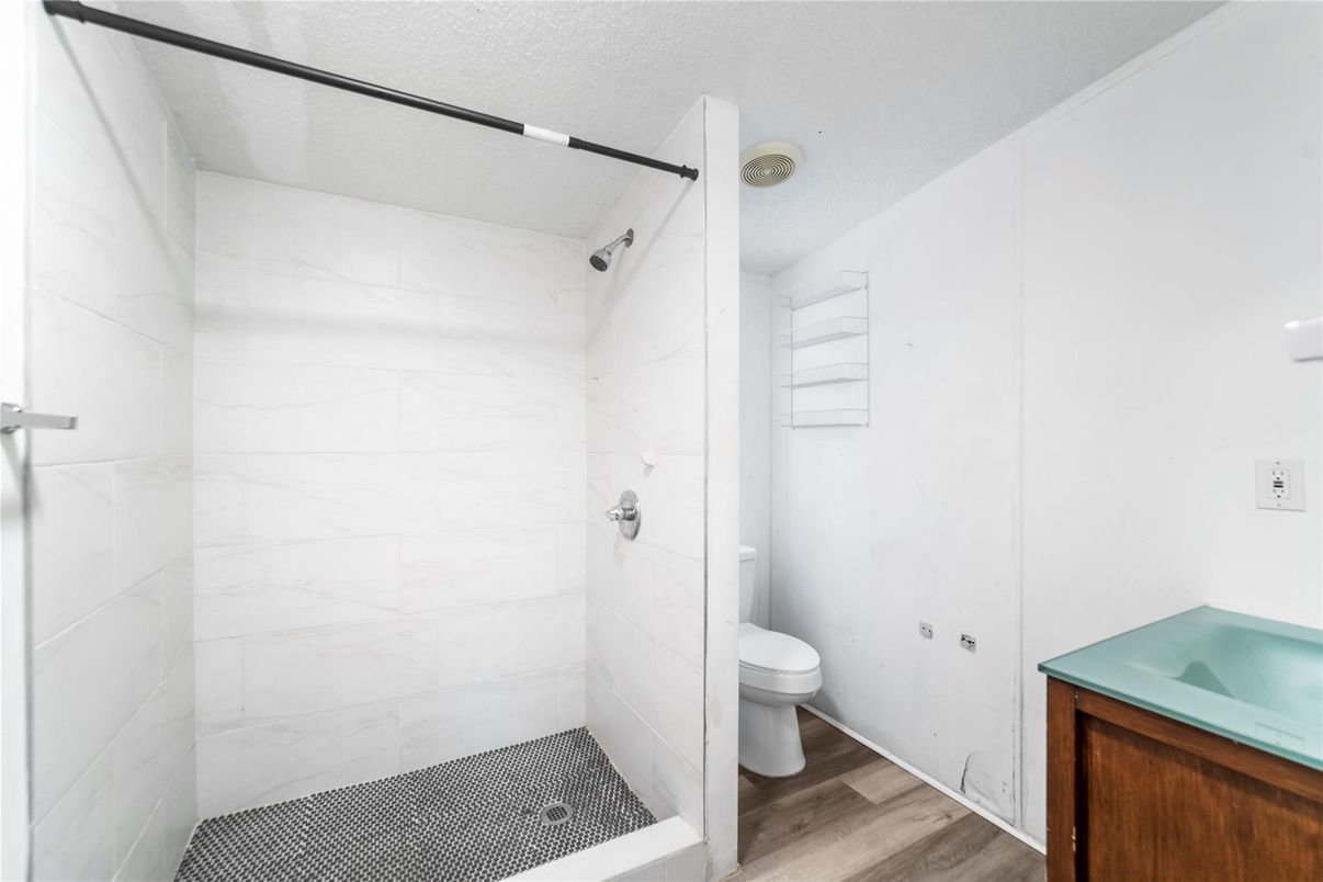 Bathroom, Interior, Marble Walls, Wood Texture Flooring