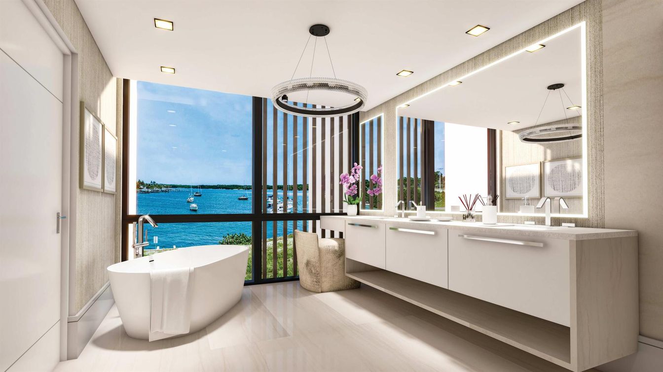 Bathroom, Dual Sink Vanities, Free Standing Baths, Interior, Pendant Lights, Recessed Lighting, Water