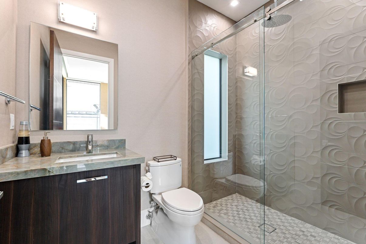 Bathroom, Glass Shower, Interior, Recessed Lighting