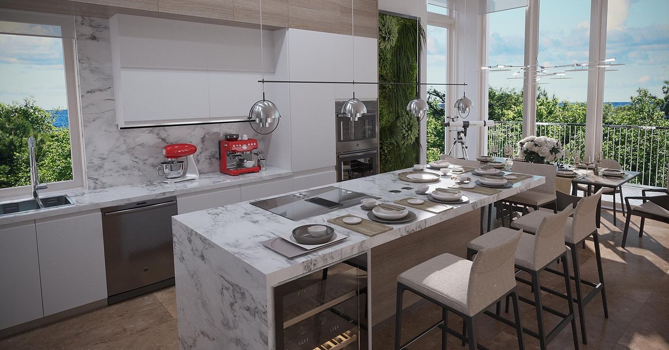 Interior, Kitchen, Marble Walls, Stainless Steel Appliances