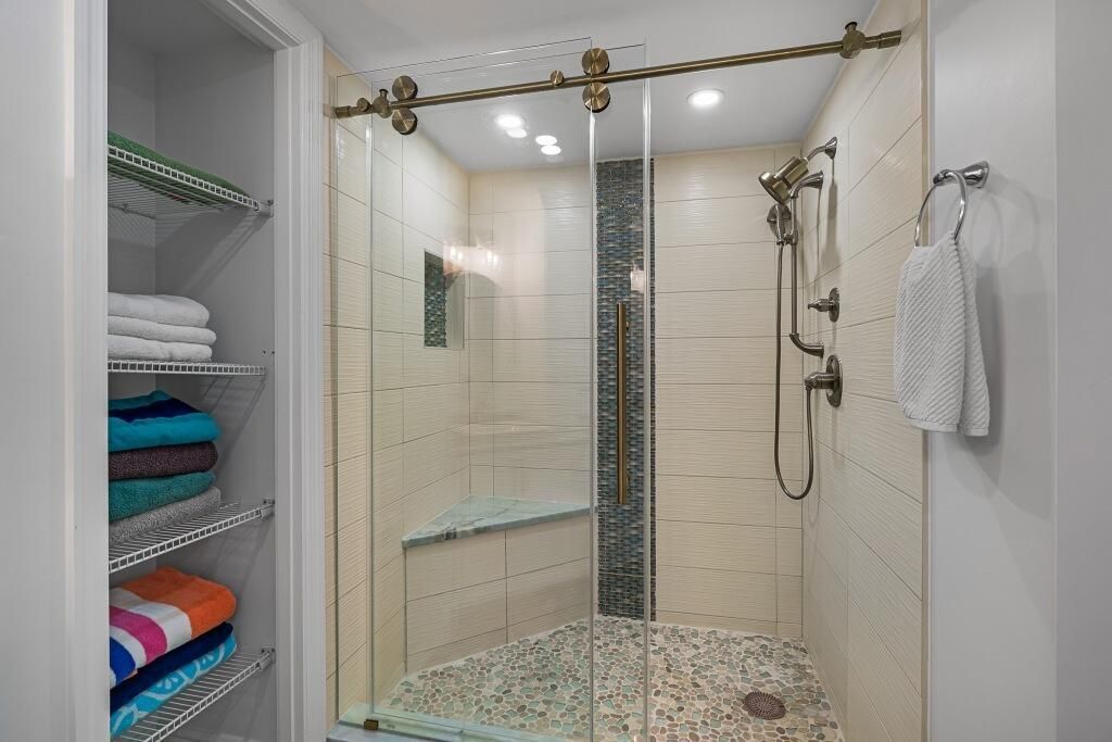 Bathroom, Glass Shower, Interior, Recessed Lighting