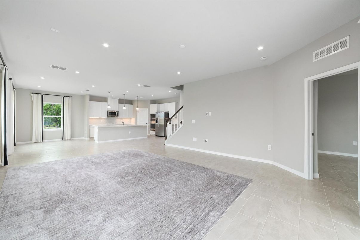 Empty room, Interior, Kitchen, Pendant Lights, Recessed Lighting, Stainless Steel Appliances
