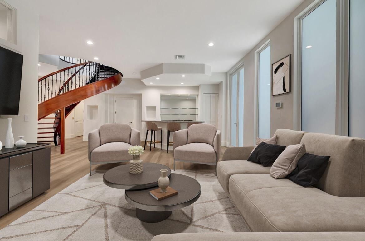 Interior, Living room, Recessed Lighting, Wood Texture Flooring