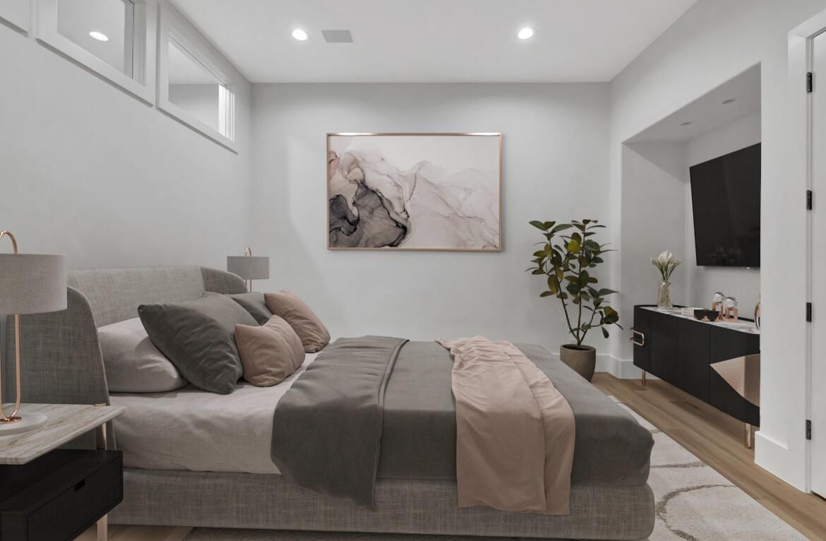 Bedroom, Interior, Recessed Lighting, Wood Texture Flooring