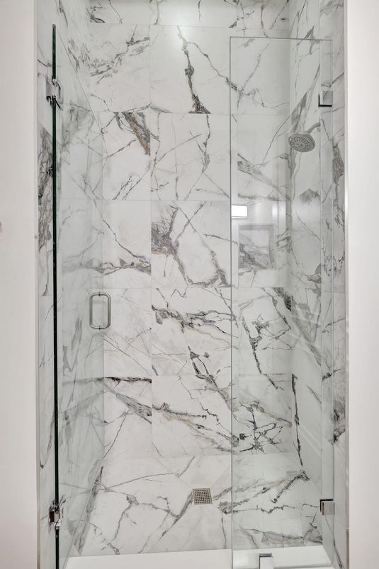 Bathroom, Glass Shower, Interior, Marble Walls
