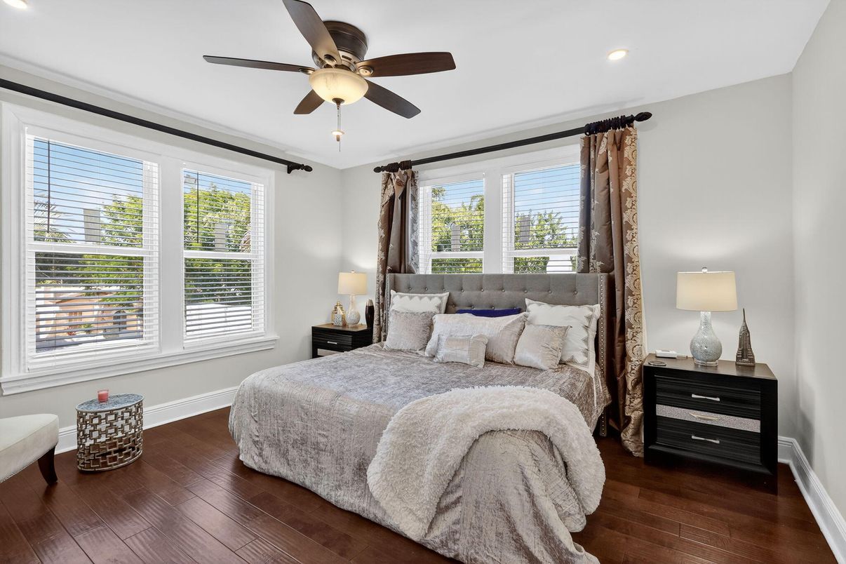 Bedroom, Interior, Recessed Lighting, Wood Texture Flooring